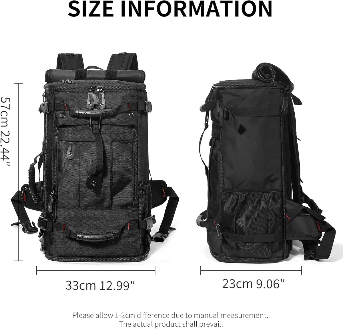 Large Capacity For Travel Hiking Sports Carry On Backpack Durable Convertible Duffle Bag Laptop airplane (black, 60L-Large)