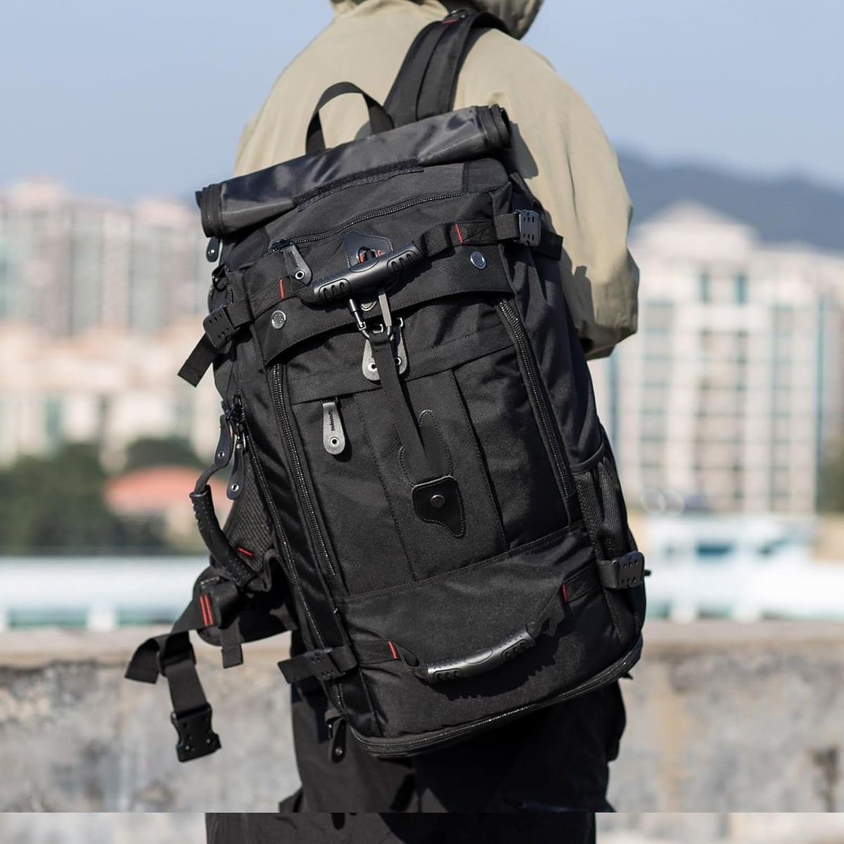Large Capacity For Travel Hiking Sports Carry On Backpack Durable Convertible Duffle Bag Laptop airplane (black, 60L-Large)