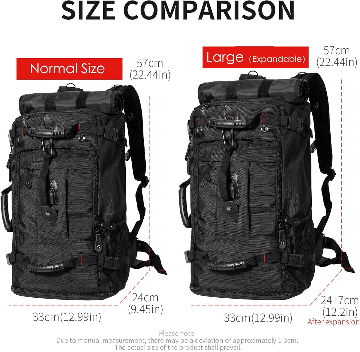 Large Capacity For Travel Hiking Sports Carry On Backpack Durable Convertible Duffle Bag Laptop airplane (black, 60L-Large)