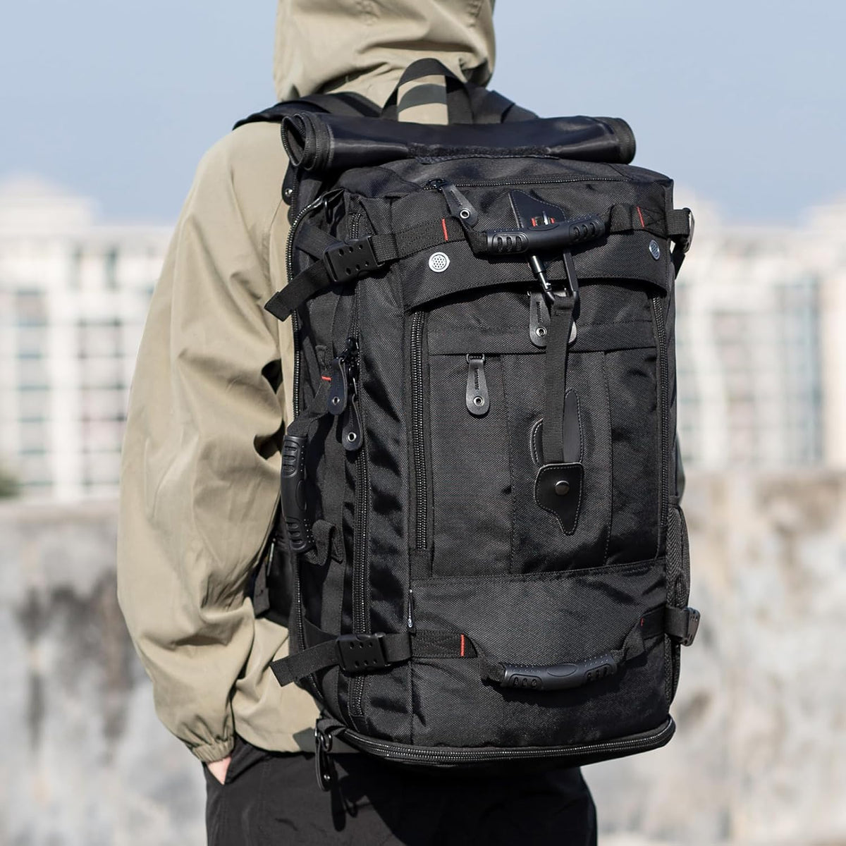 Large Capacity For Travel Hiking Sports Carry On Backpack Durable Convertible Duffle Bag Laptop airplane (black, 60L-Large)