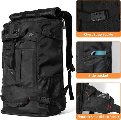 Large Capacity For Travel Hiking Sports Carry On Backpack Durable Convertible Duffle Bag Laptop airplane (black, 60L-Large)