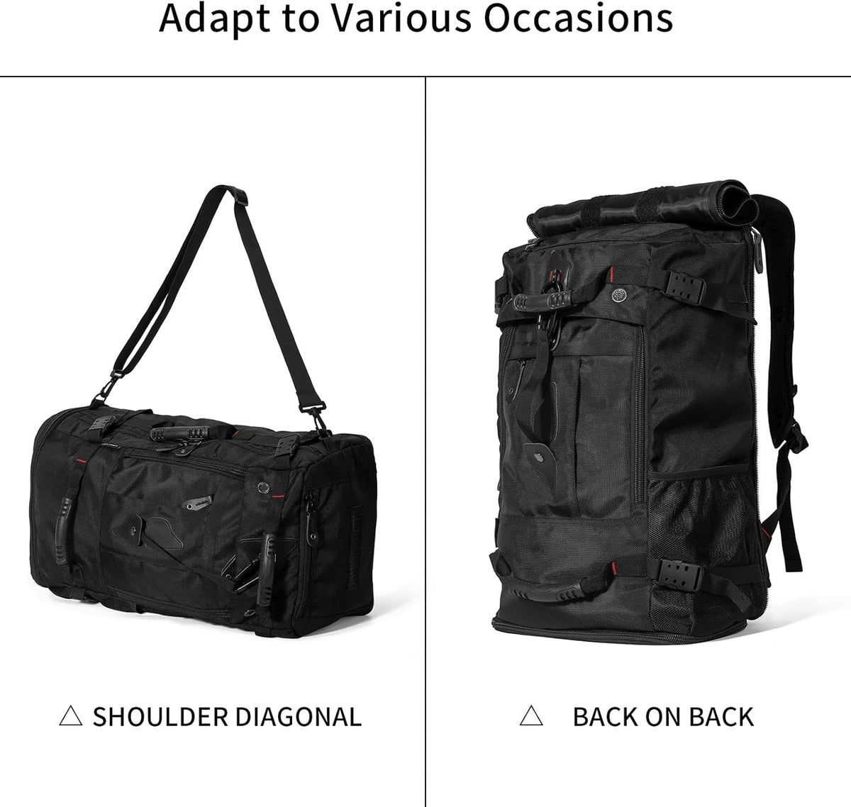 Large Capacity For Travel Hiking Sports Carry On Backpack Durable Convertible Duffle Bag Laptop airplane (black, 60L-Large)