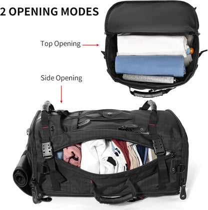 Large Capacity For Travel Hiking Sports Carry On Backpack Durable Convertible Duffle Bag Laptop airplane (black, 60L-Large)
