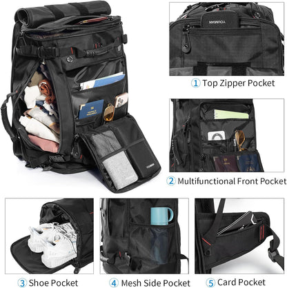 Large Capacity For Travel Hiking Sports Carry On Backpack Durable Convertible Duffle Bag Laptop airplane (black, 60L-Large)