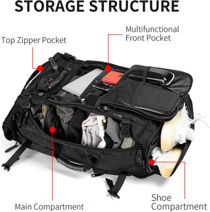 Large Capacity For Travel Hiking Sports Carry On Backpack Durable Convertible Duffle Bag Laptop airplane (black, 60L-Large)