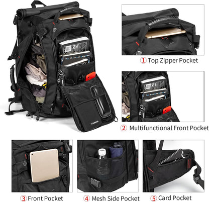 Large Capacity For Travel Hiking Sports Carry On Backpack Durable Convertible Duffle Bag Laptop airplane (black, 60L-Large)