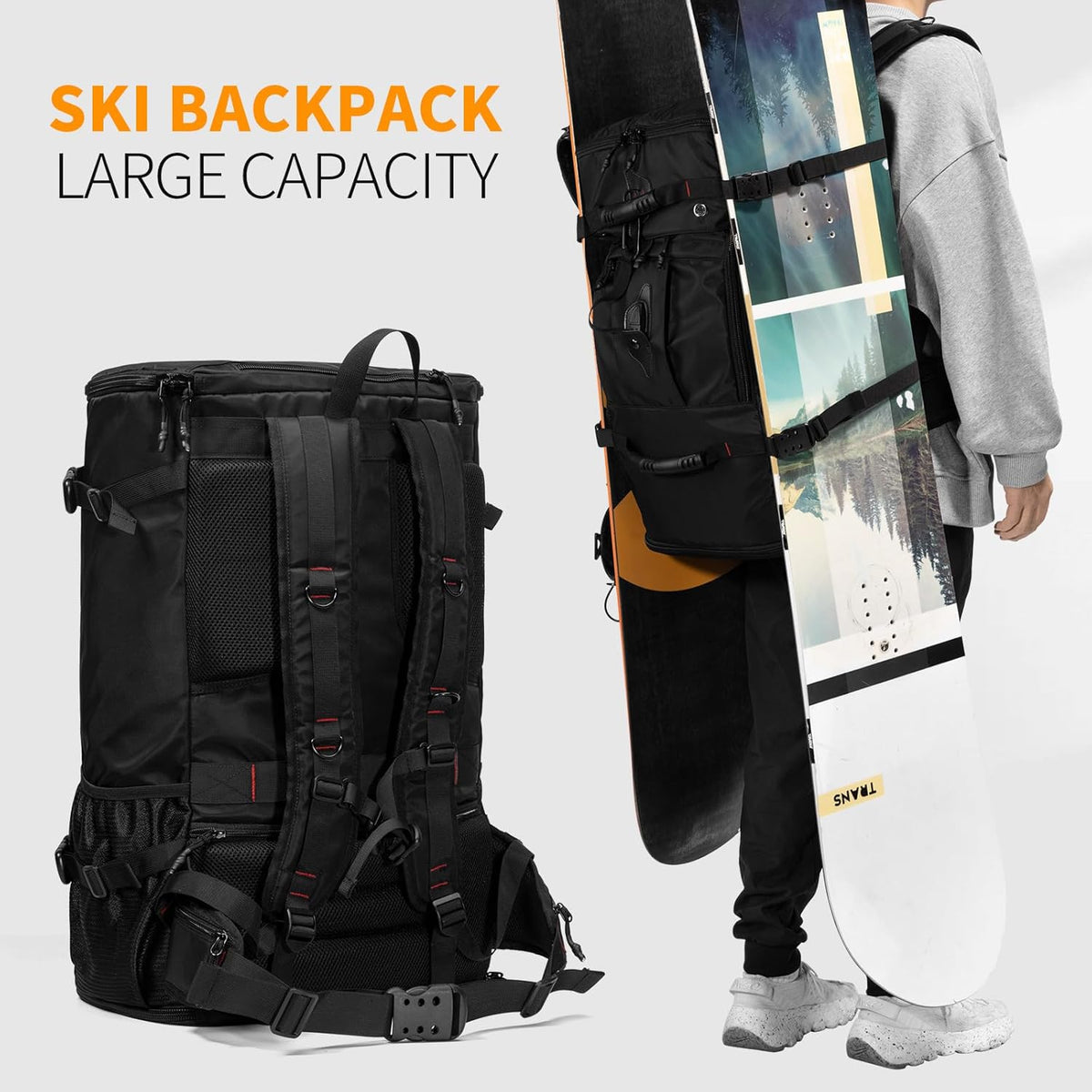Large Capacity For Travel Hiking Sports Carry On Backpack Durable Convertible Duffle Bag Laptop airplane (black, 60L-Large)