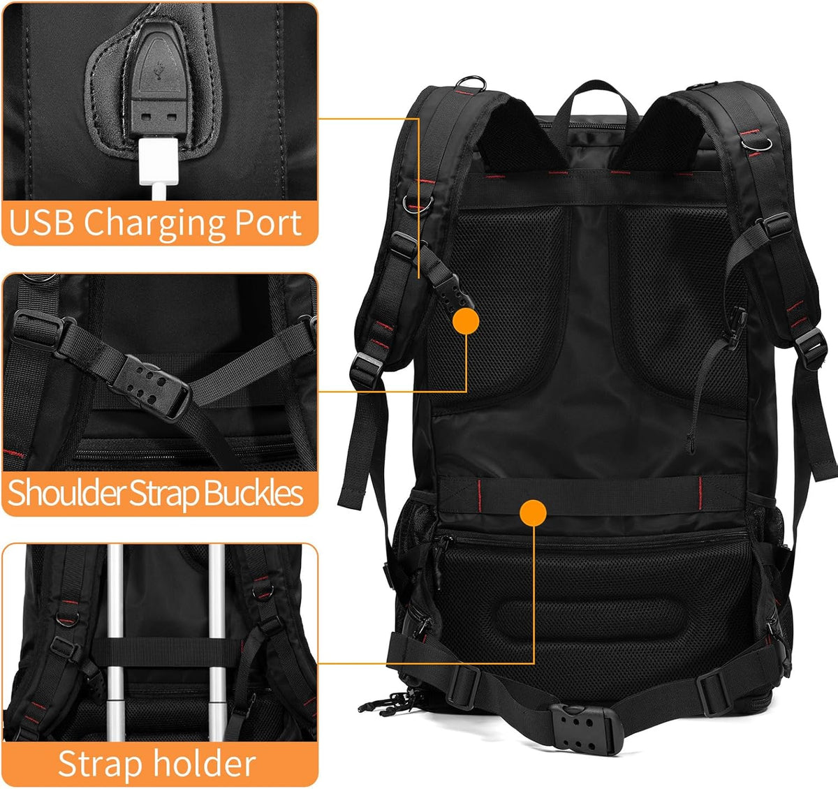 Large Capacity For Travel Hiking Sports Carry On Backpack Durable Convertible Duffle Bag Laptop airplane (black, 60L-Large)