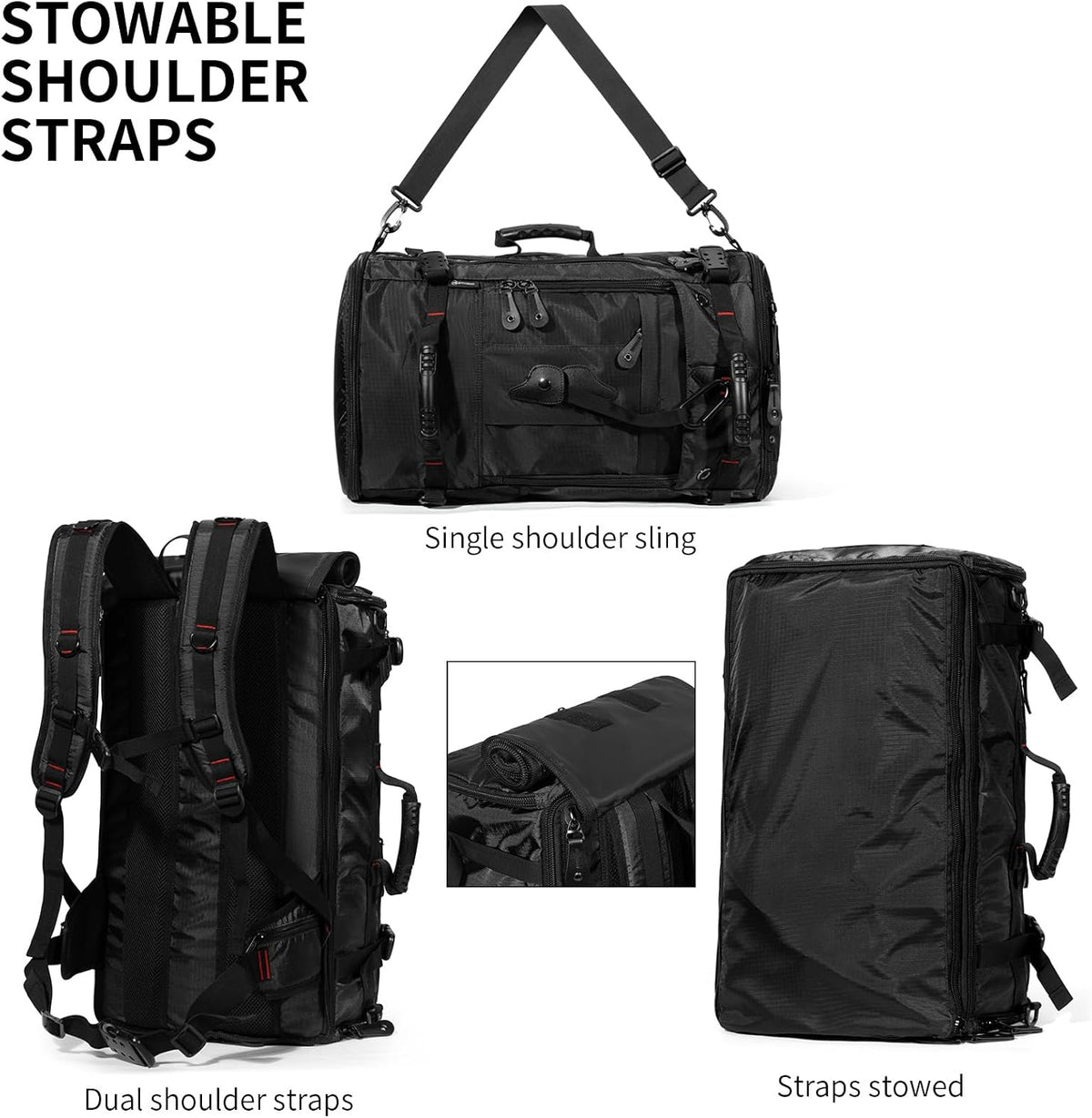 Large Capacity For Travel Hiking Sports Carry On Backpack Durable Convertible Duffle Bag Laptop airplane (black, 60L-Large)