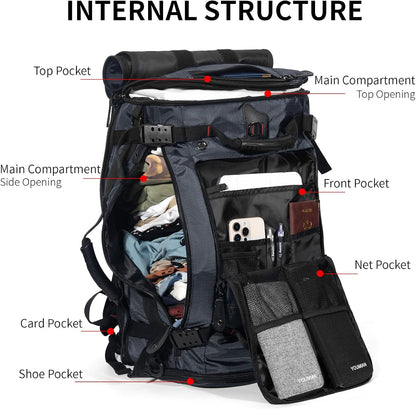 Large Capacity For Travel Hiking Sports Carry On Backpack Durable Convertible Duffle Bag Laptop airplane (black, 60L-Large)