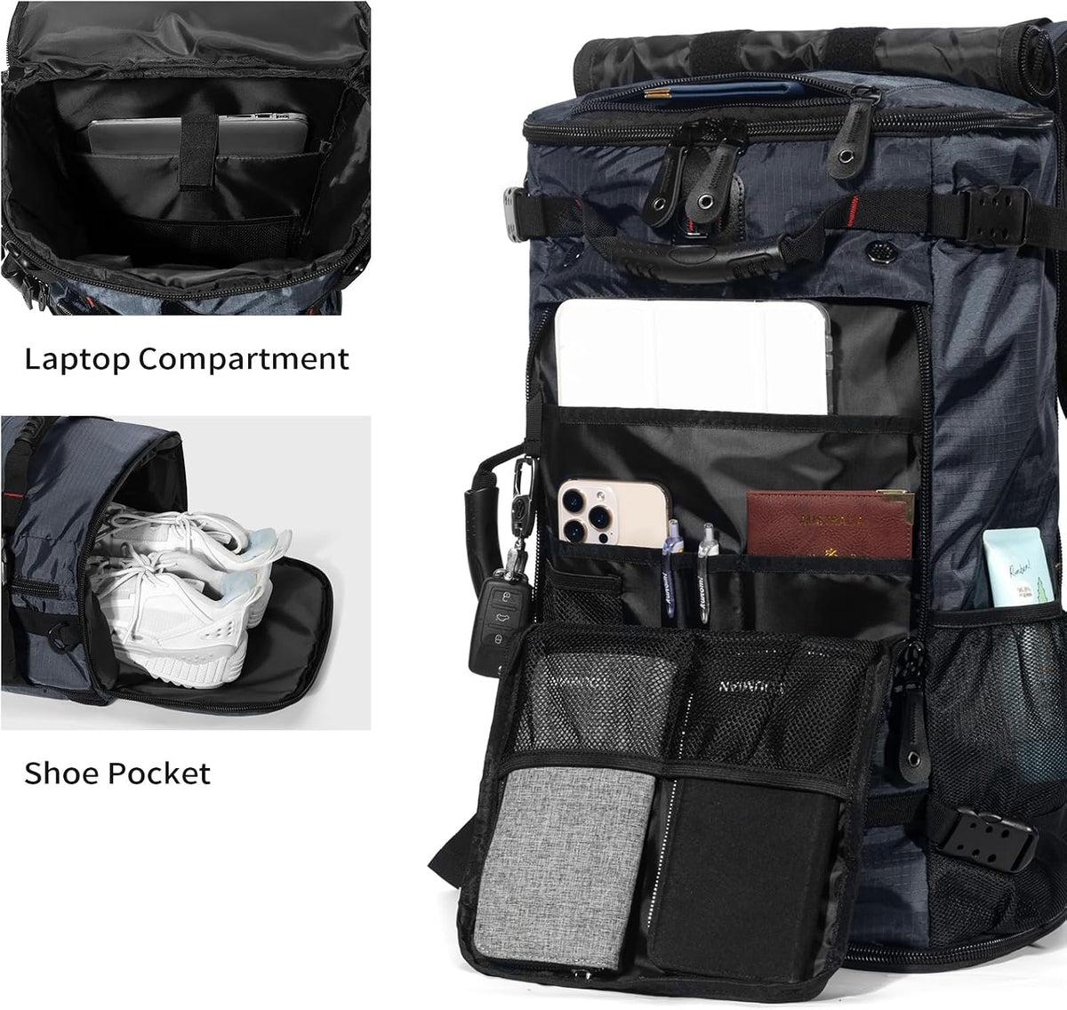 Large Capacity For Travel Hiking Sports Carry On Backpack Durable Convertible Duffle Bag Laptop airplane (black, 60L-Large)