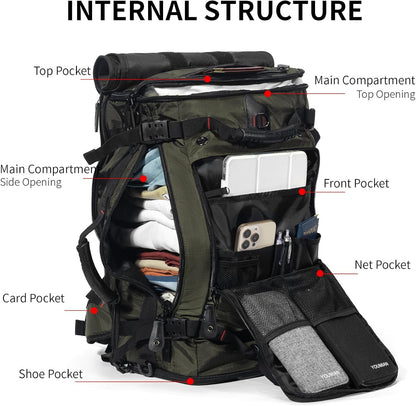 Large Capacity For Travel Hiking Sports Carry On Backpack Durable Convertible Duffle Bag Laptop airplane (black, 60L-Large)