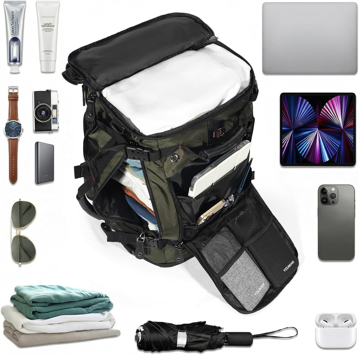 Large Capacity For Travel Hiking Sports Carry On Backpack Durable Convertible Duffle Bag Laptop airplane (black, 60L-Large)