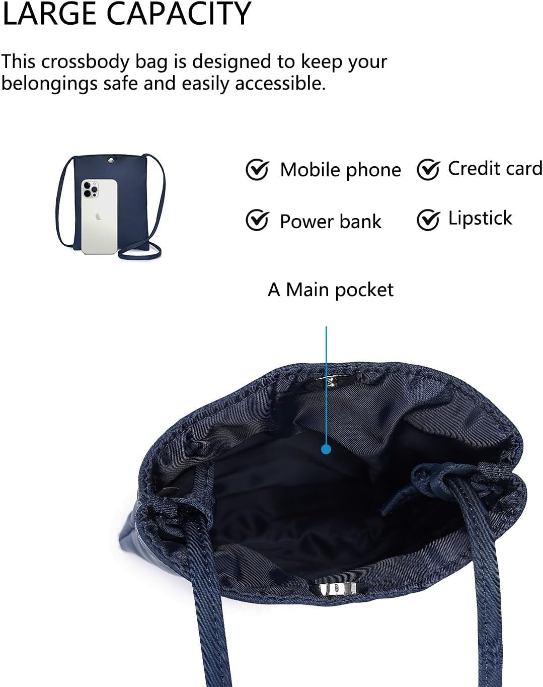 Pure Nylon Mobile Phone Bag Mini Cloth Bag ins Style Japanese Simple and Versatile Messenger Small Square Bag