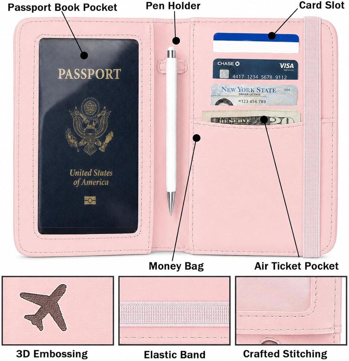 RFID Blocking Passport Holder for Travel – PU Leather Waterproof Lightweight Passport Cover Wallet for Women Men, Travel Organizer with Card Slots for Airline Tickets & Passport Book, Purple
