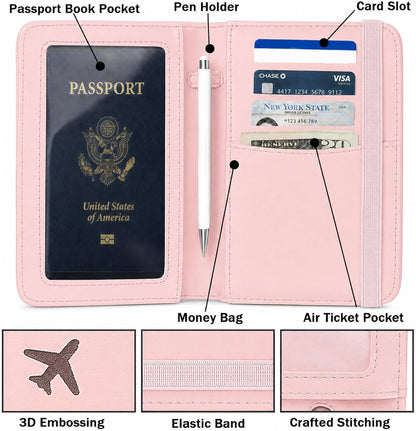 RFID Blocking Passport Holder for Travel – PU Leather Waterproof Lightweight Passport Cover Wallet for Women Men, Travel Organizer with Card Slots for Airline Tickets & Passport Book, Purple