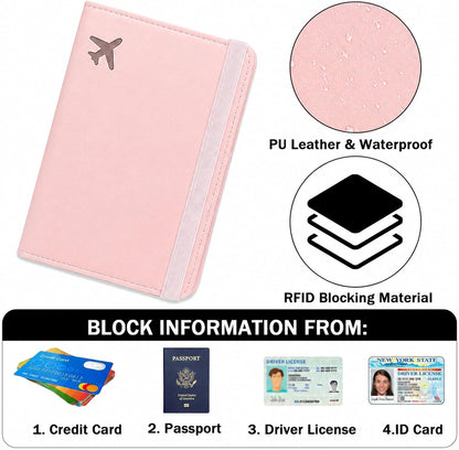 RFID Blocking Passport Holder for Travel – PU Leather Waterproof Lightweight Passport Cover Wallet for Women Men, Travel Organizer with Card Slots for Airline Tickets & Passport Book, Purple