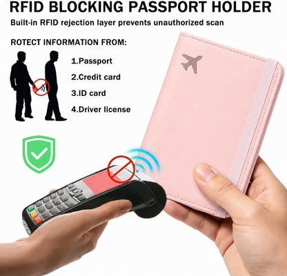 RFID Blocking Passport Holder for Travel – PU Leather Waterproof Lightweight Passport Cover Wallet for Women Men, Travel Organizer with Card Slots for Airline Tickets & Passport Book, Purple