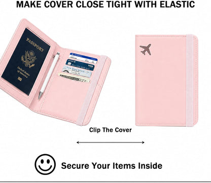 RFID Blocking Passport Holder for Travel – PU Leather Waterproof Lightweight Passport Cover Wallet for Women Men, Travel Organizer with Card Slots for Airline Tickets & Passport Book, Purple