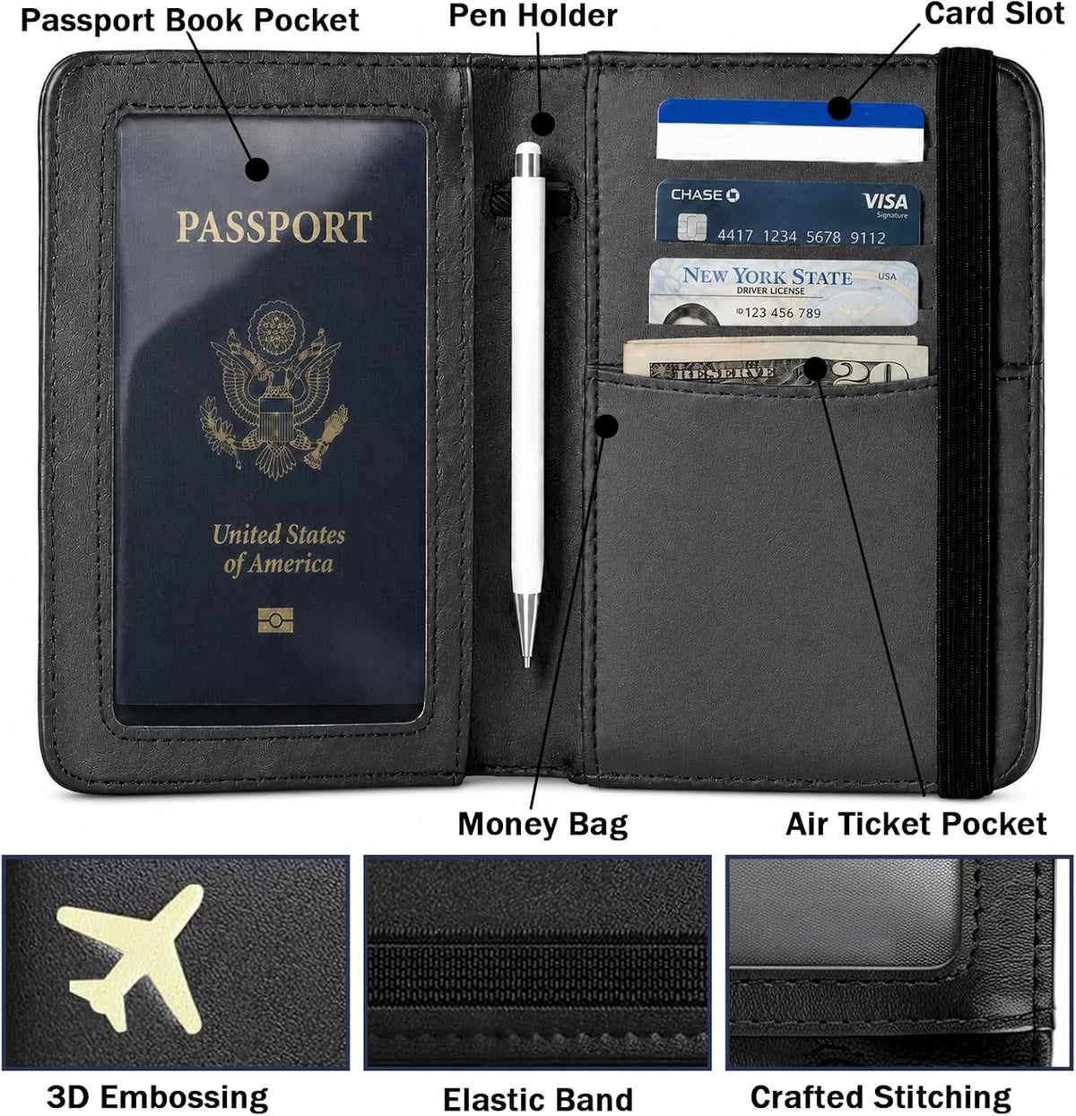 RFID Blocking Passport Holder for Travel – PU Leather Waterproof Lightweight Passport Cover Wallet for Women Men, Travel Organizer with Card Slots for Airline Tickets & Passport Book, Purple