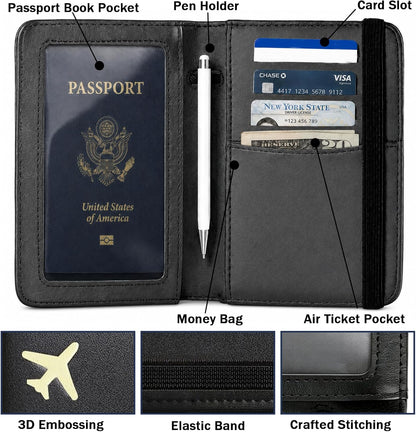 RFID Blocking Passport Holder for Travel – PU Leather Waterproof Lightweight Passport Cover Wallet for Women Men, Travel Organizer with Card Slots for Airline Tickets & Passport Book, Purple