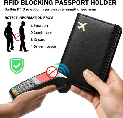 RFID Blocking Passport Holder for Travel – PU Leather Waterproof Lightweight Passport Cover Wallet for Women Men, Travel Organizer with Card Slots for Airline Tickets & Passport Book, Purple
