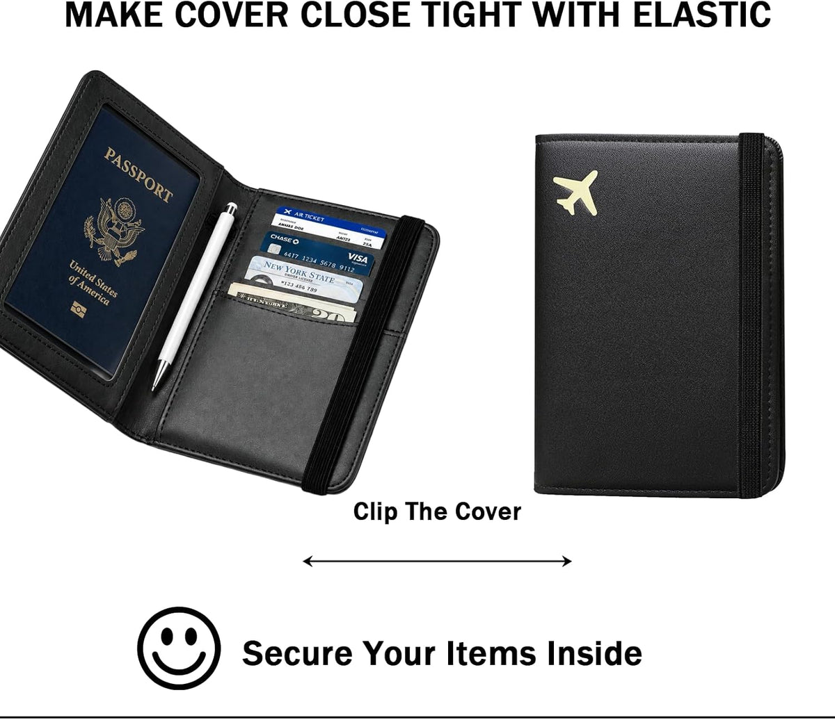 RFID Blocking Passport Holder for Travel – PU Leather Waterproof Lightweight Passport Cover Wallet for Women Men, Travel Organizer with Card Slots for Airline Tickets & Passport Book, Purple