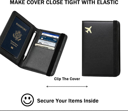 RFID Blocking Passport Holder for Travel – PU Leather Waterproof Lightweight Passport Cover Wallet for Women Men, Travel Organizer with Card Slots for Airline Tickets & Passport Book, Purple
