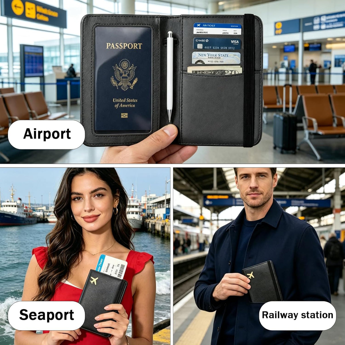 RFID Blocking Passport Holder for Travel – PU Leather Waterproof Lightweight Passport Cover Wallet for Women Men, Travel Organizer with Card Slots for Airline Tickets & Passport Book, Purple