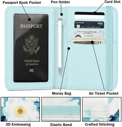 RFID Blocking Passport Holder for Travel – PU Leather Waterproof Lightweight Passport Cover Wallet for Women Men, Travel Organizer with Card Slots for Airline Tickets & Passport Book, Purple