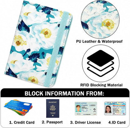 RFID Blocking Passport Holder for Travel – PU Leather Waterproof Lightweight Passport Cover Wallet for Women Men, Travel Organizer with Card Slots for Airline Tickets & Passport Book, Purple