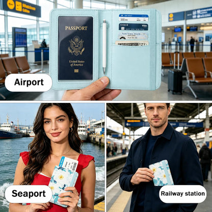RFID Blocking Passport Holder for Travel – PU Leather Waterproof Lightweight Passport Cover Wallet for Women Men, Travel Organizer with Card Slots for Airline Tickets & Passport Book, Purple