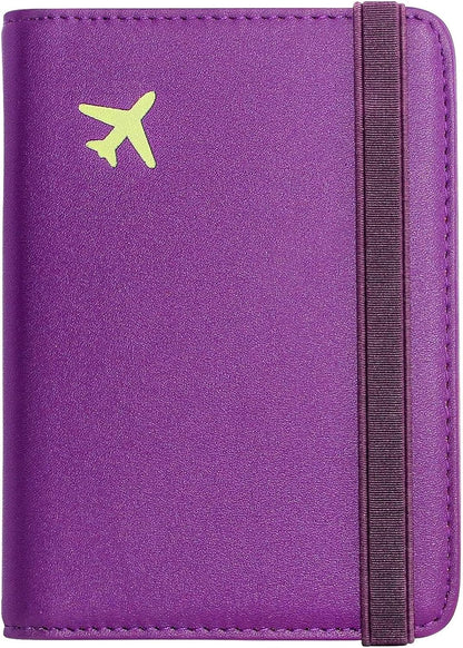 RFID Blocking Passport Holder for Travel – PU Leather Waterproof Lightweight Passport Cover Wallet for Women Men, Travel Organizer with Card Slots for Airline Tickets & Passport Book, Purple