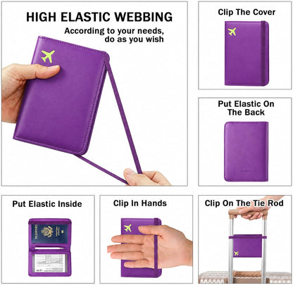 RFID Blocking Passport Holder for Travel – PU Leather Waterproof Lightweight Passport Cover Wallet for Women Men, Travel Organizer with Card Slots for Airline Tickets & Passport Book, Purple