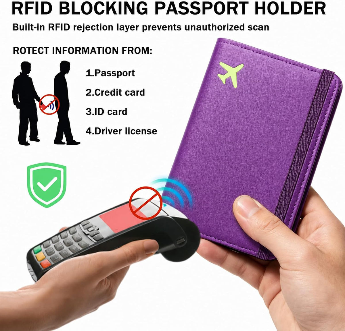 RFID Blocking Passport Holder for Travel – PU Leather Waterproof Lightweight Passport Cover Wallet for Women Men, Travel Organizer with Card Slots for Airline Tickets & Passport Book, Purple
