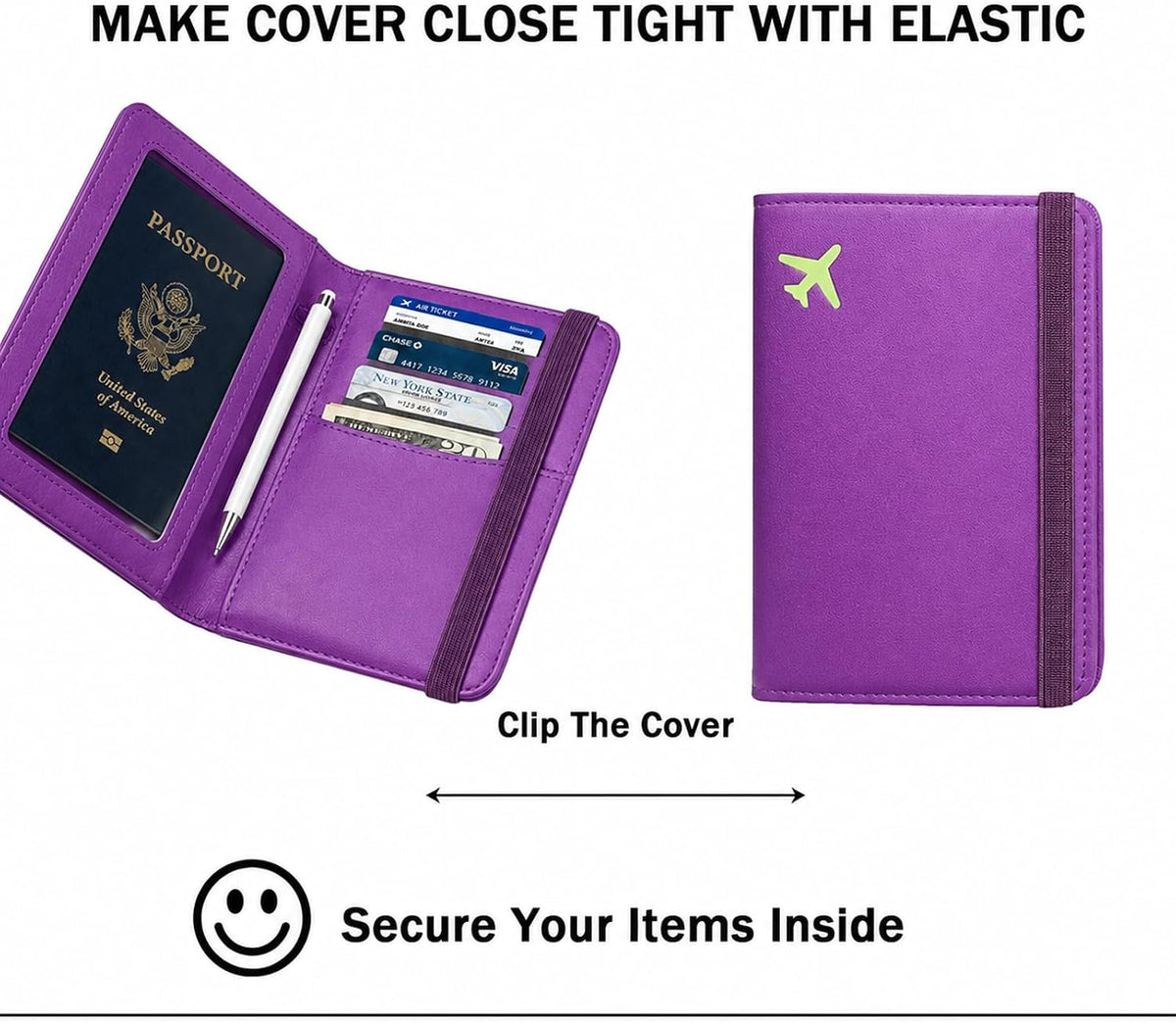RFID Blocking Passport Holder for Travel – PU Leather Waterproof Lightweight Passport Cover Wallet for Women Men, Travel Organizer with Card Slots for Airline Tickets & Passport Book, Purple