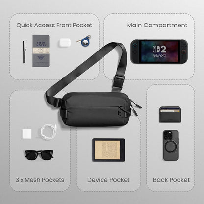 Compact EDC Sling Bag 3L-10L, Minimalist Crossbody Bag Chest Shoulder Pack for Men Women, X-pac/Recycled Polyester