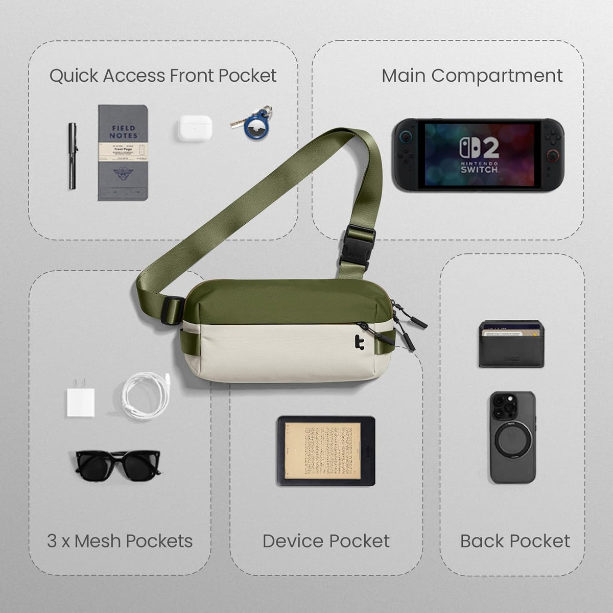 Compact EDC Sling Bag 3L-10L, Minimalist Crossbody Bag Chest Shoulder Pack for Men Women, X-pac/Recycled Polyester