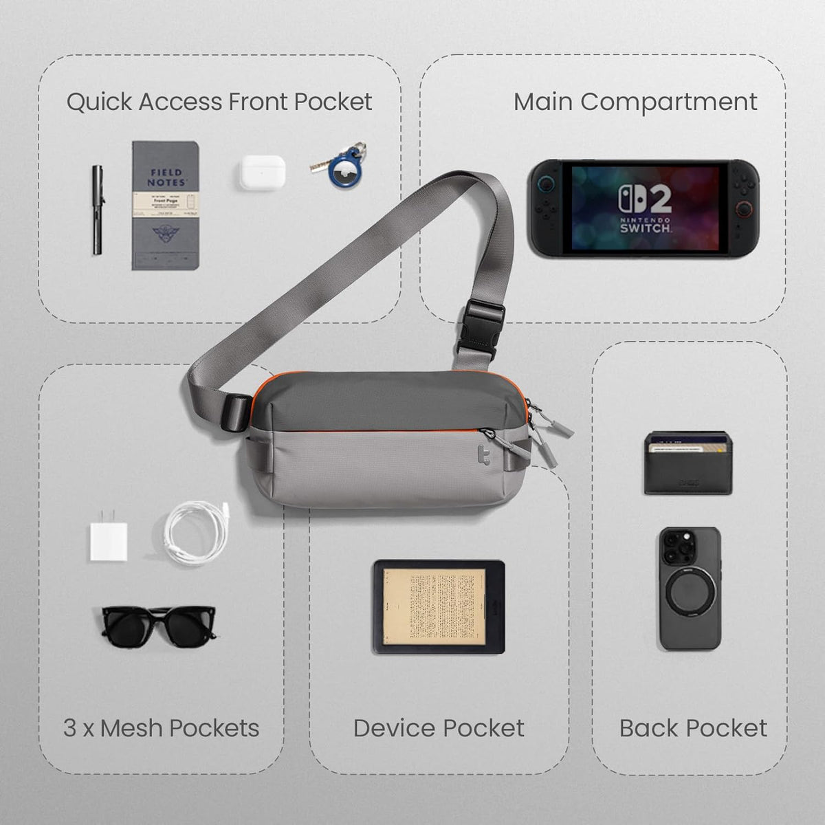 Compact EDC Sling Bag 3L-10L, Minimalist Crossbody Bag Chest Shoulder Pack for Men Women, X-pac/Recycled Polyester