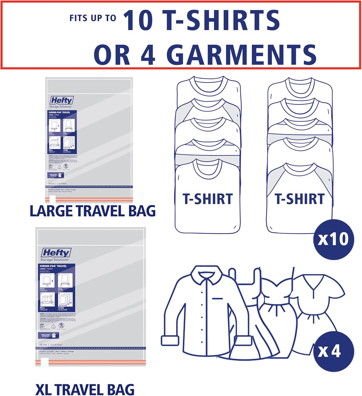 Shrink-Pak Large Travel Bags - Airtight Storage Bags for Maximum Space Saving, Travel Essentials, Ideal for Packing, Durable, Reliable Compression with Sealed Protection