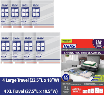 Shrink-Pak Large Travel Bags - Airtight Storage Bags for Maximum Space Saving, Travel Essentials, Ideal for Packing, Durable, Reliable Compression with Sealed Protection
