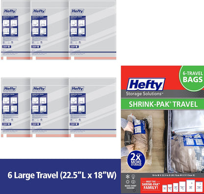 Shrink-Pak Large Travel Bags - Airtight Storage Bags for Maximum Space Saving, Travel Essentials, Ideal for Packing, Durable, Reliable Compression with Sealed Protection