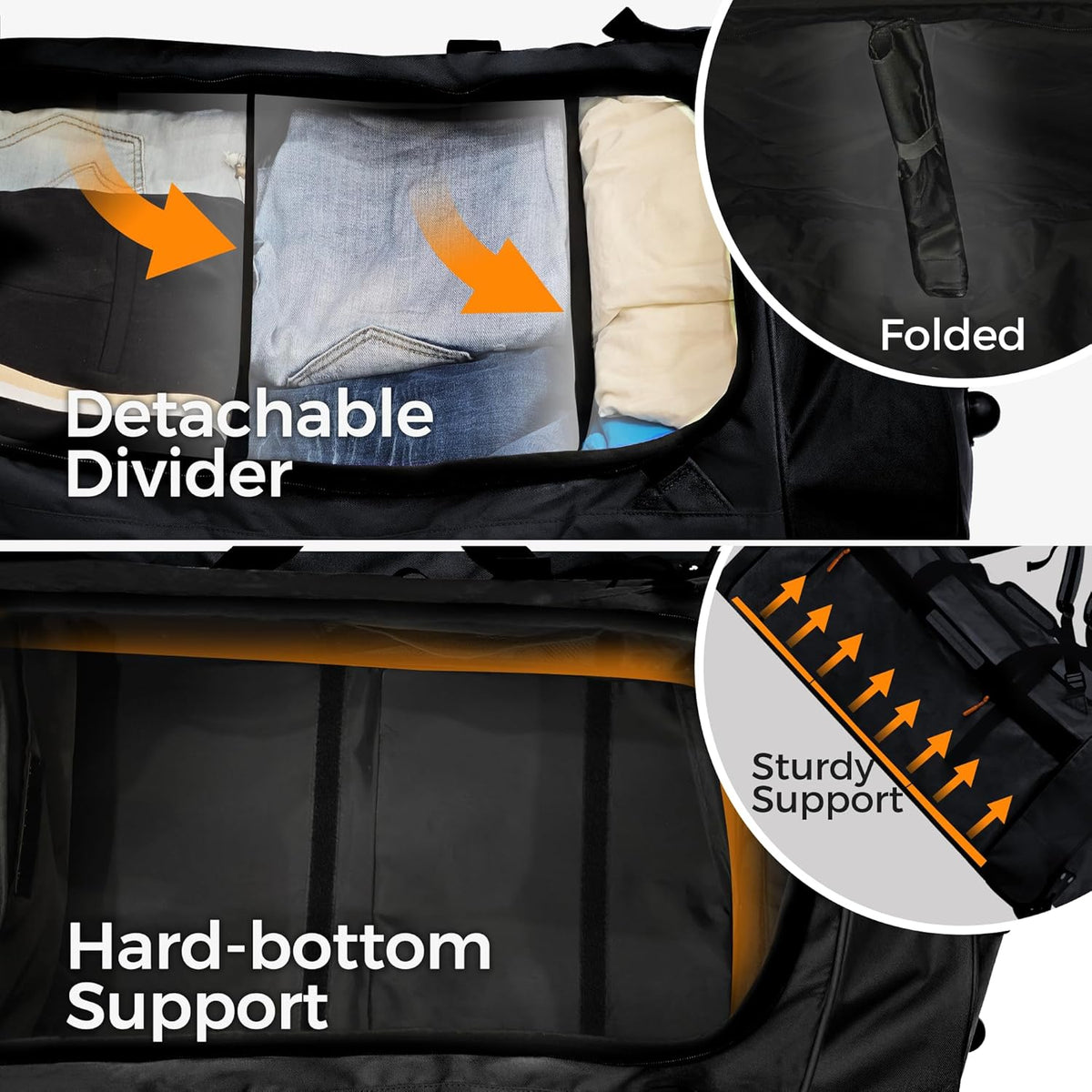110L 120L Rolling Duffel Bag with Wheels - 28 Inch Heavy Duty No Sag Waterproof Travel Duffel, Foldable Lightweight Luggage with Shoulder Straps Dividers for Camping Cargo Air Travel