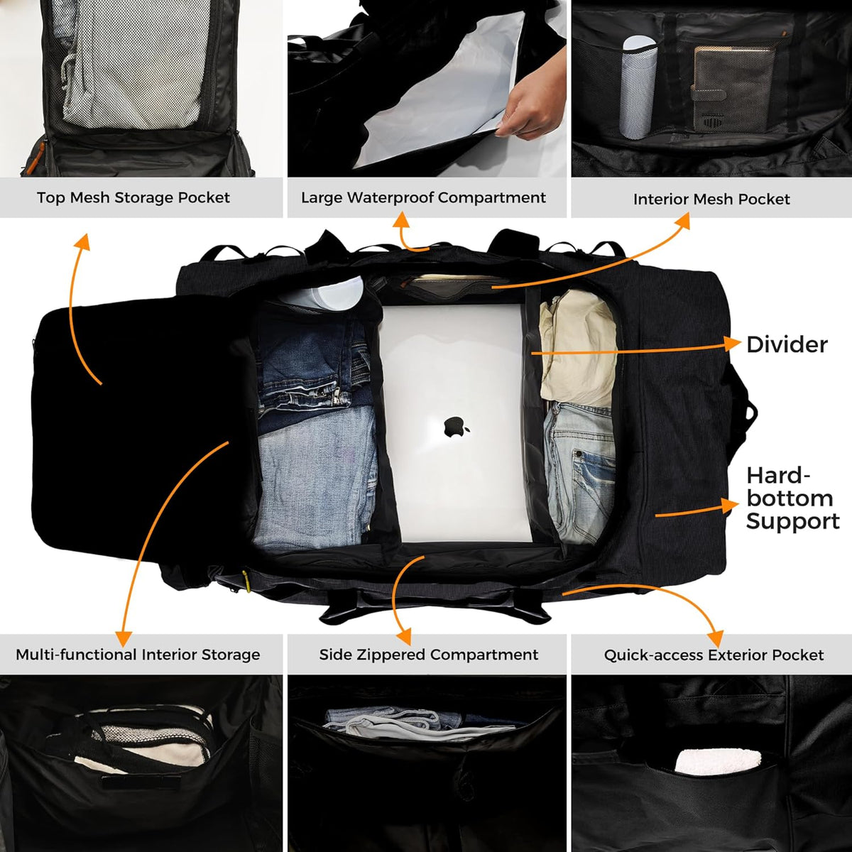 110L 120L Rolling Duffel Bag with Wheels - 28 Inch Heavy Duty No Sag Waterproof Travel Duffel, Foldable Lightweight Luggage with Shoulder Straps Dividers for Camping Cargo Air Travel