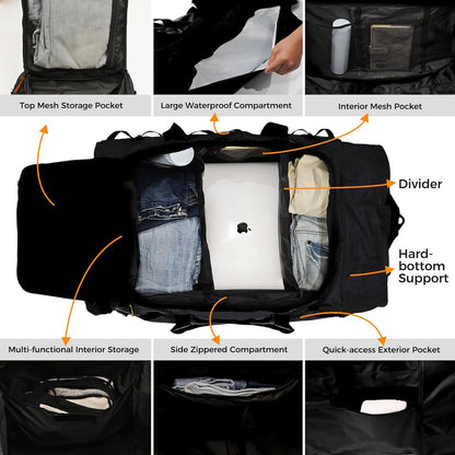 110L 120L Rolling Duffel Bag with Wheels - 28 Inch Heavy Duty No Sag Waterproof Travel Duffel, Foldable Lightweight Luggage with Shoulder Straps Dividers for Camping Cargo Air Travel
