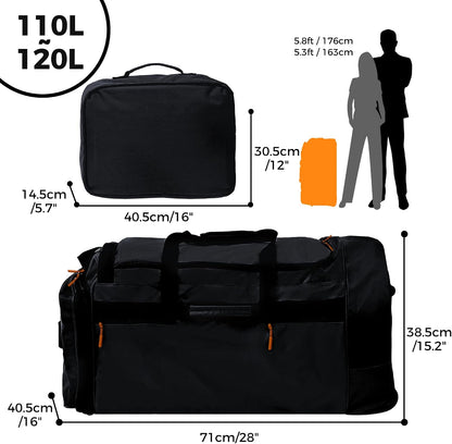 110L 120L Rolling Duffel Bag with Wheels - 28 Inch Heavy Duty No Sag Waterproof Travel Duffel, Foldable Lightweight Luggage with Shoulder Straps Dividers for Camping Cargo Air Travel