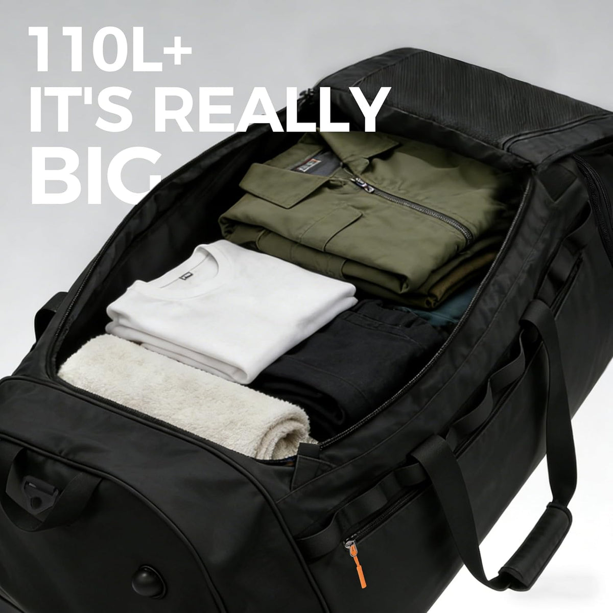 110L 120L Rolling Duffel Bag with Wheels - 28 Inch Heavy Duty No Sag Waterproof Travel Duffel, Foldable Lightweight Luggage with Shoulder Straps Dividers for Camping Cargo Air Travel