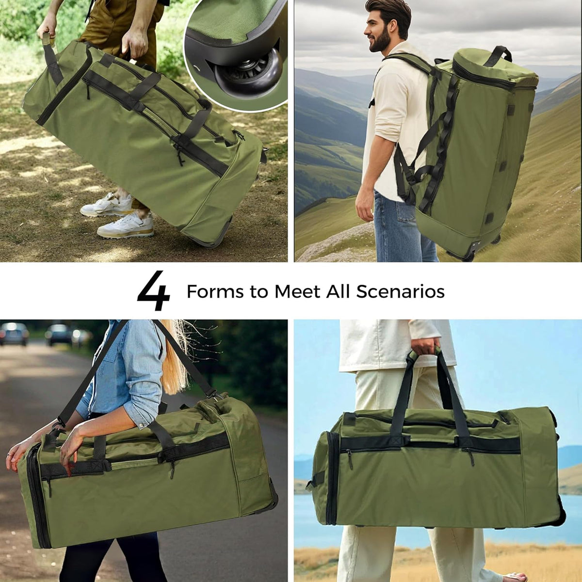 110L 120L Rolling Duffel Bag with Wheels - 28 Inch Heavy Duty No Sag Waterproof Travel Duffel, Foldable Lightweight Luggage with Shoulder Straps Dividers for Camping Cargo Air Travel