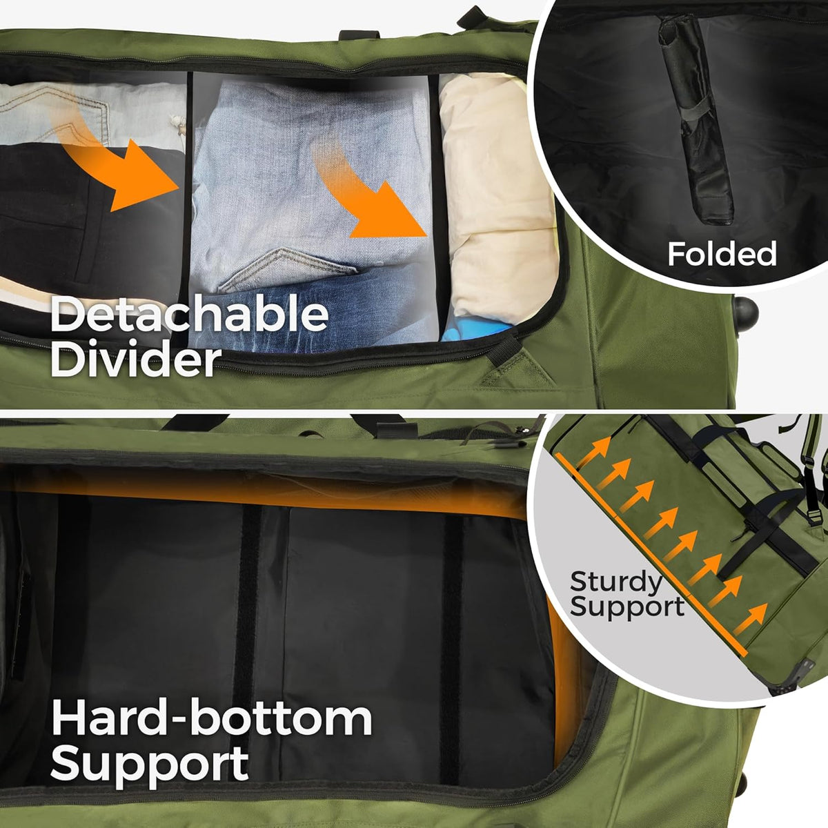 110L 120L Rolling Duffel Bag with Wheels - 28 Inch Heavy Duty No Sag Waterproof Travel Duffel, Foldable Lightweight Luggage with Shoulder Straps Dividers for Camping Cargo Air Travel