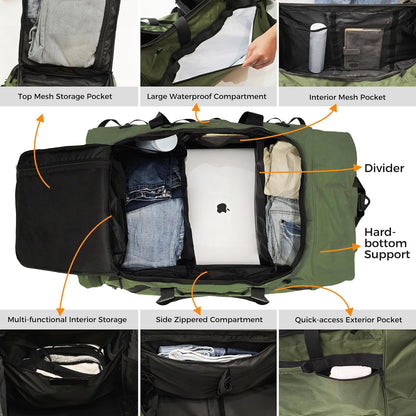 110L 120L Rolling Duffel Bag with Wheels - 28 Inch Heavy Duty No Sag Waterproof Travel Duffel, Foldable Lightweight Luggage with Shoulder Straps Dividers for Camping Cargo Air Travel